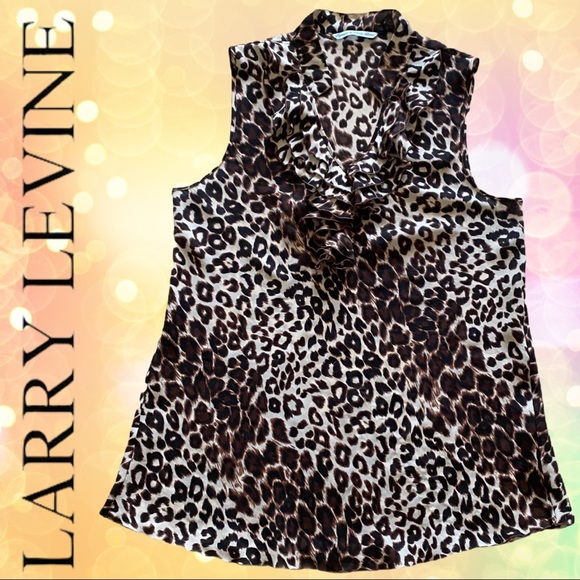 Sleeveless Leopard Ruffled Vneck w/Mandarin Collar - Picture 10 of 13